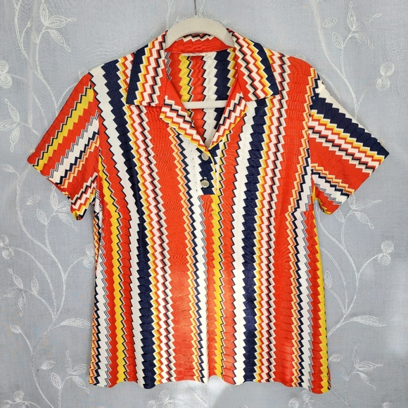 Tops - Funky Vintage Multicolored, V-Neck Polo Bowling Shirt! Unisex! Unique!!